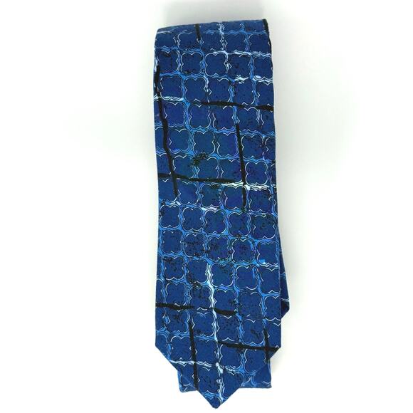 Penguin Tie Blue Water Squares Pattern Cotton NWT - Picture 1 of 6